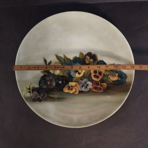 Large Vintage Pansies Hand Painted Platter Plate Glass Or Porcelain Stunning - Picture 7 of 8